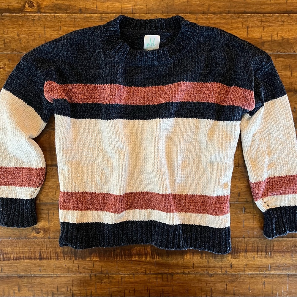 💥2/$20 Striped Chenille Sweater - Navy rust cream - Like new